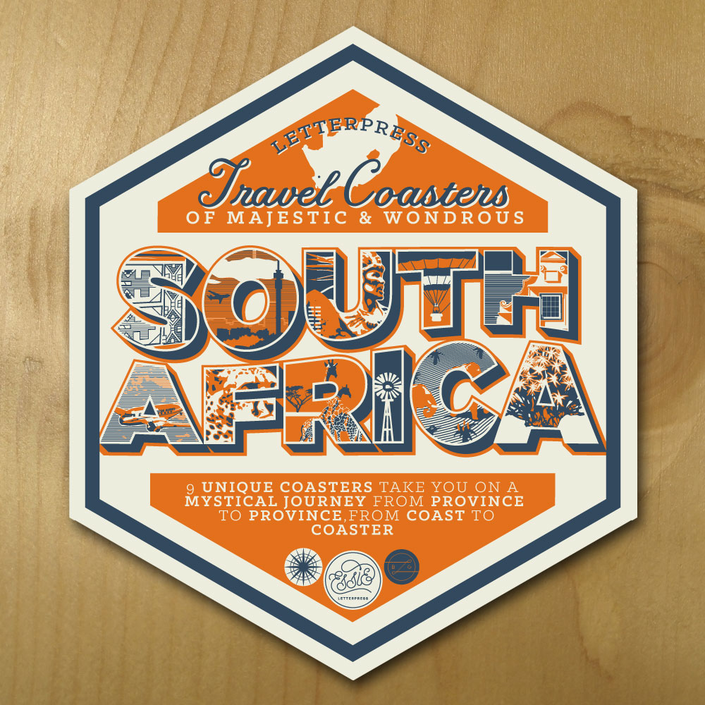 Coasters south africa letterpress travel posters vintage Retro