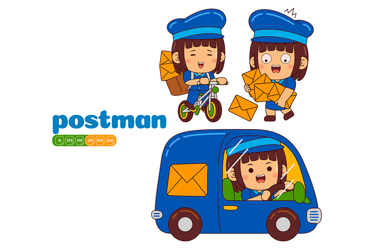 postman girl vector cartoon child cute ILLUSTRATION  happy boy kid