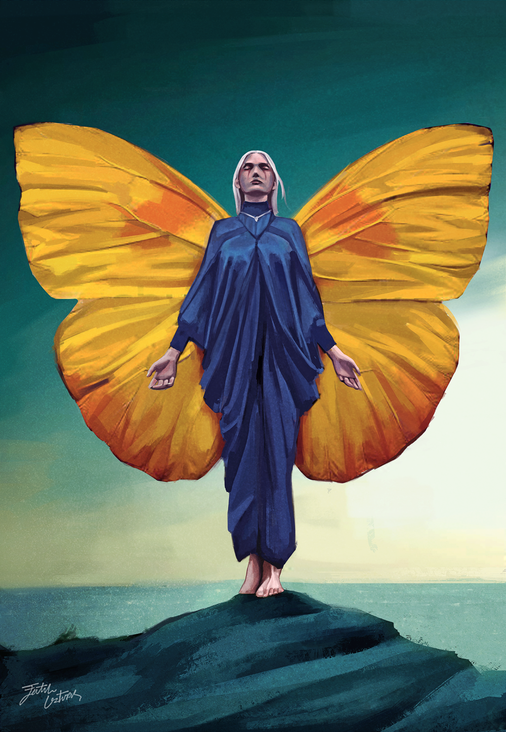 rising spirit butterfly wing blue woman CG digitalart digital Nature