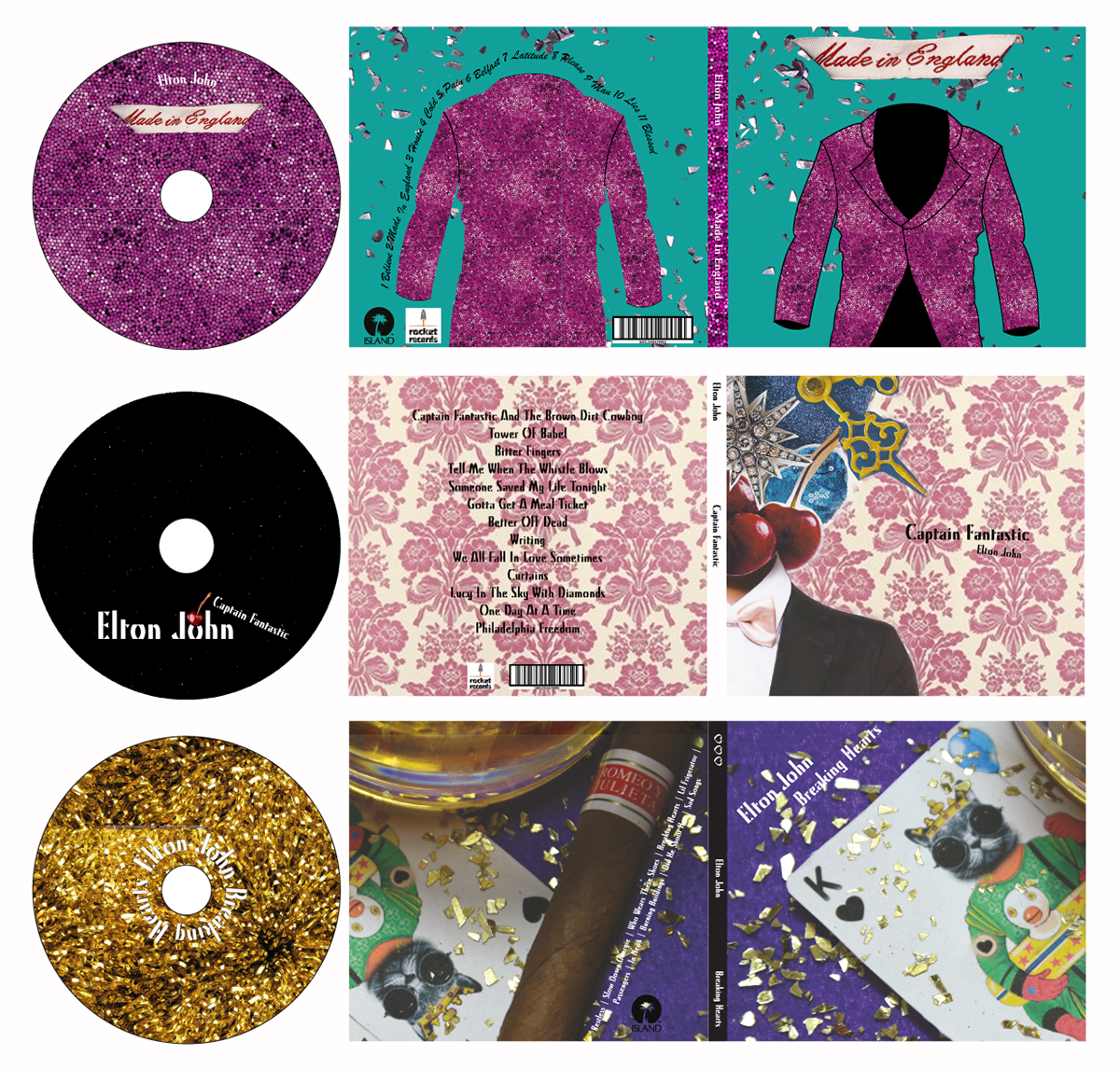 elton john brand CD's disc england Cat jentelman music brand vinyl sir color collage montage photomontage