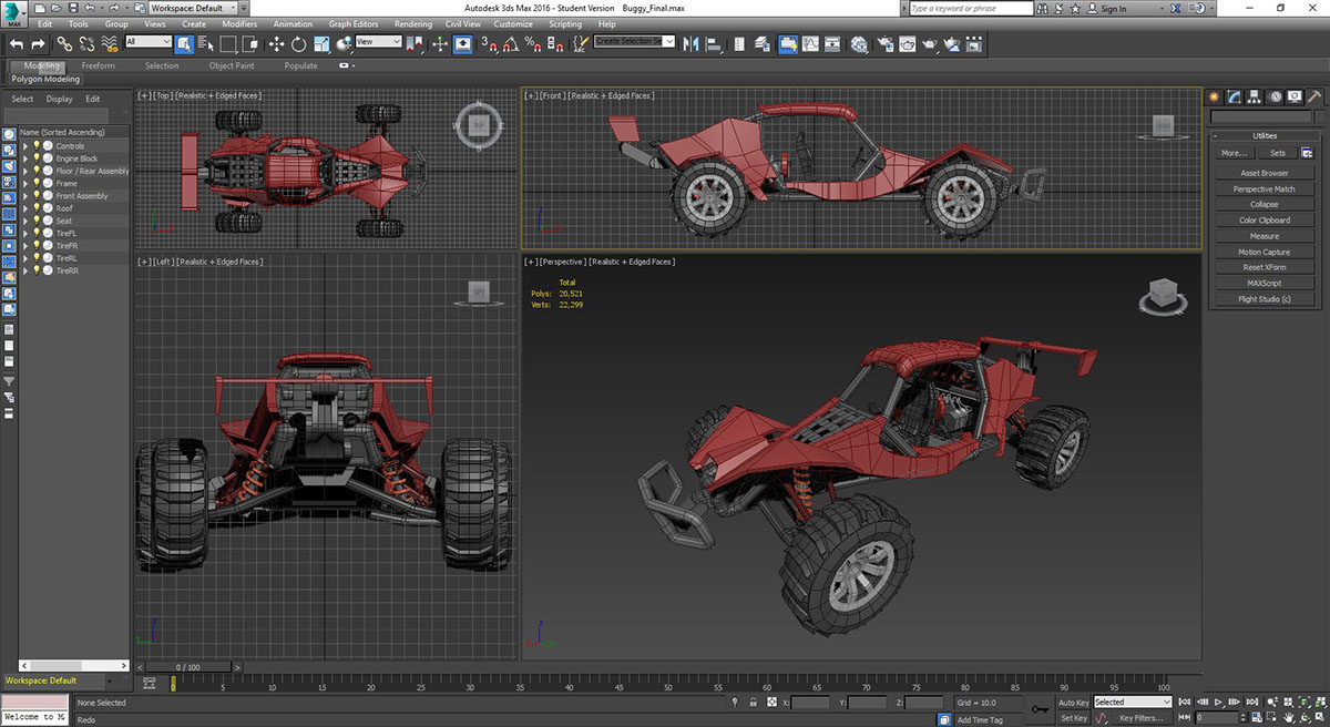 game model 3D model dune buggy Vehicle Low Poly student Project