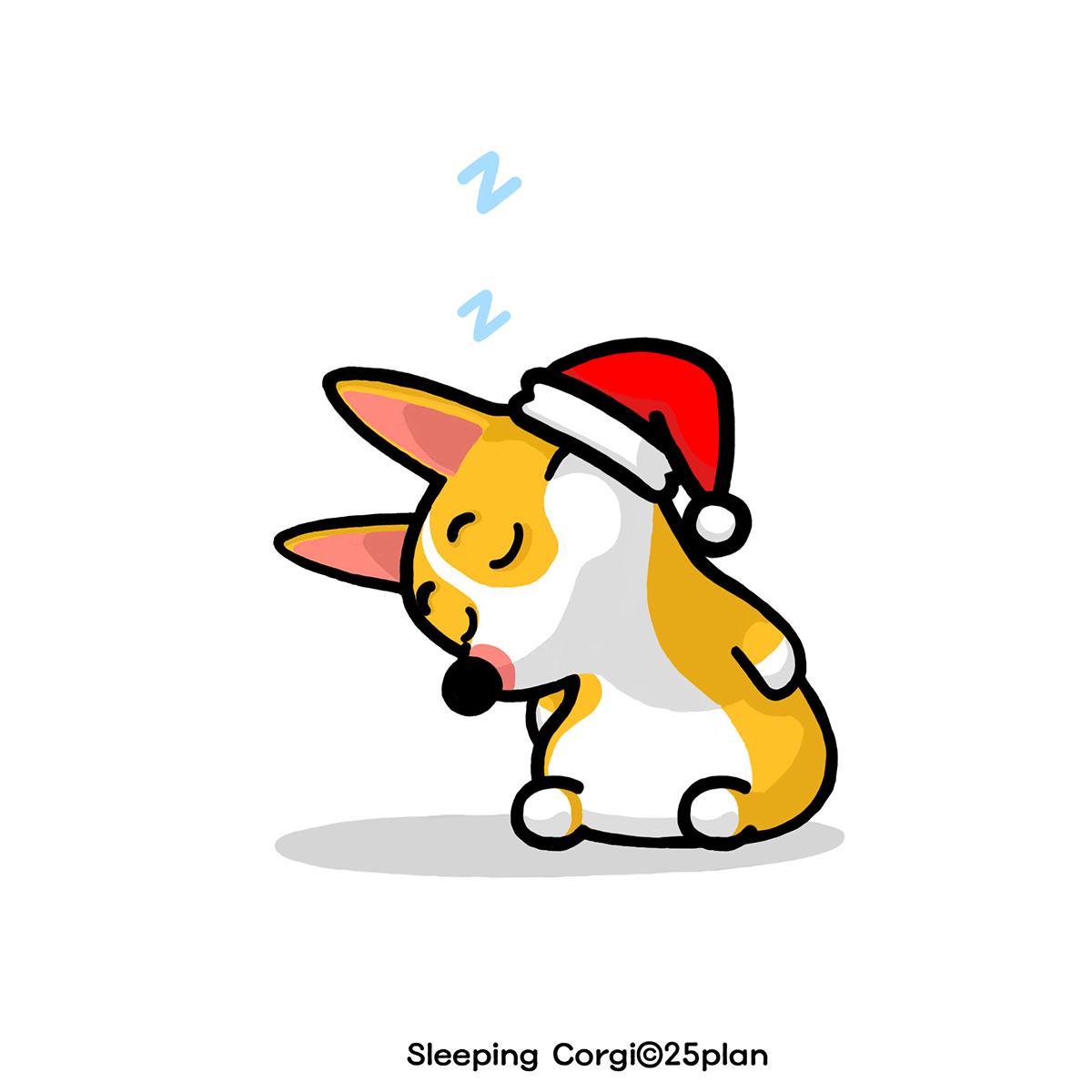 Christmas Sleeping Corgi dogs funny cute SantaClaus Welshcorgi artwork