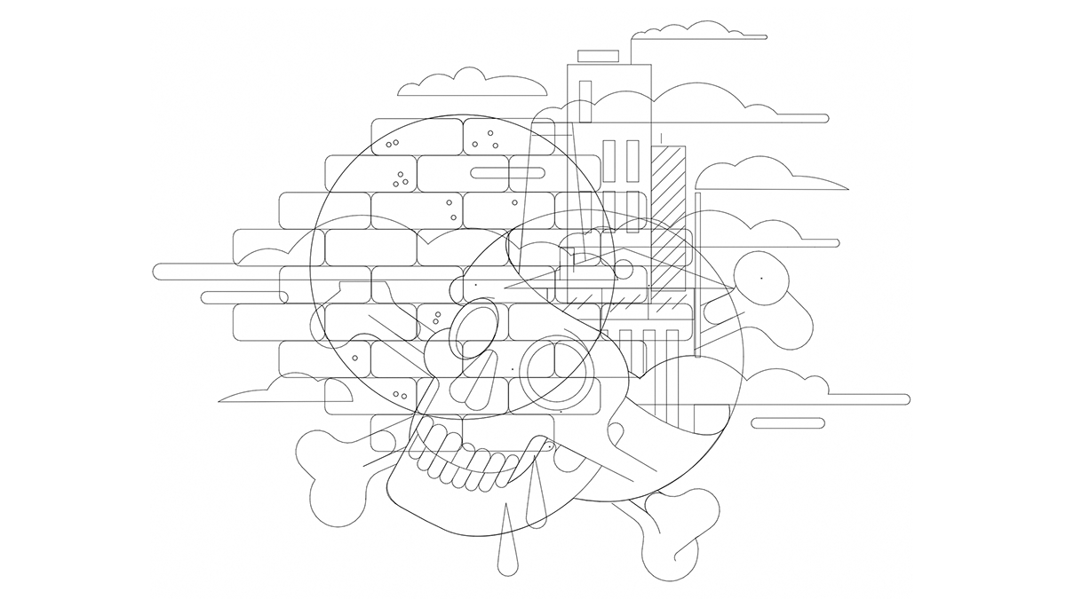 black and white bnomio editorial ILLUSTRATION  lineart skull vector ilustracion magazine geometric