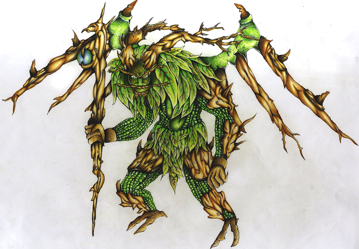 Character design  tree monster Forest Guardian animation  colored pencil