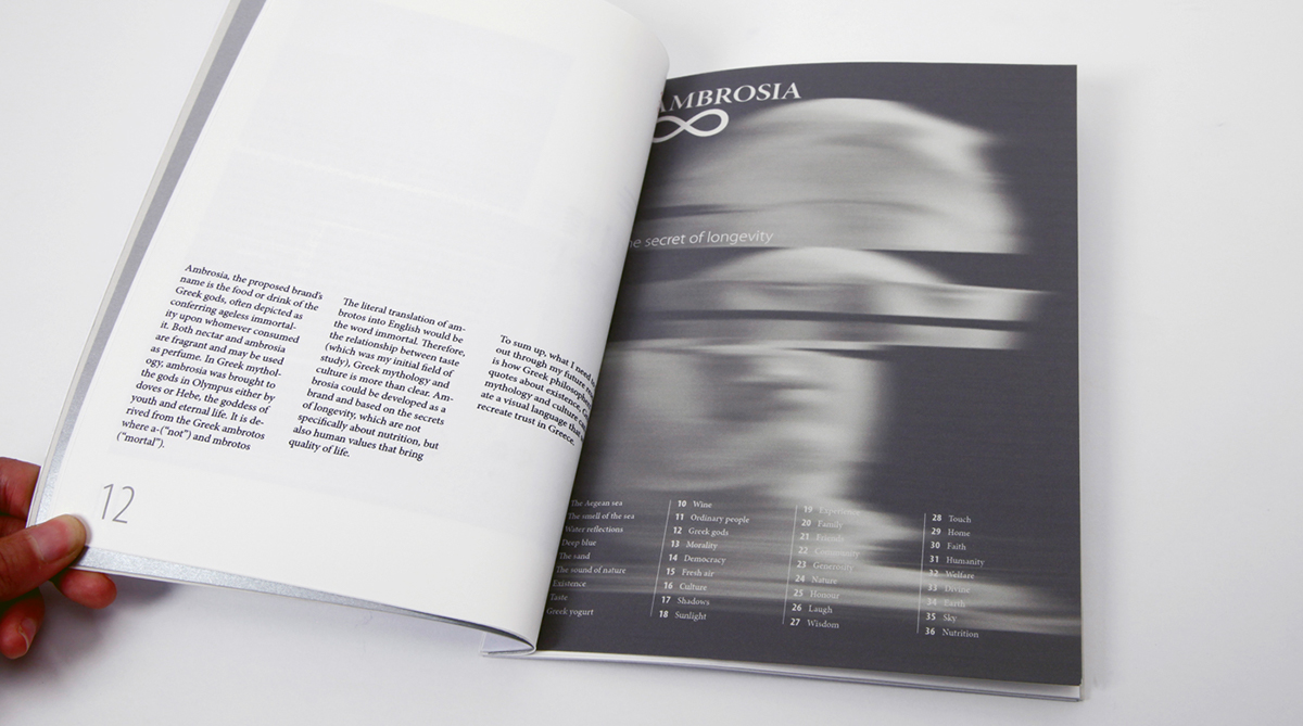 LCC MA Graphic Branding Ambrosia visual summary book graphic print typography   experiments