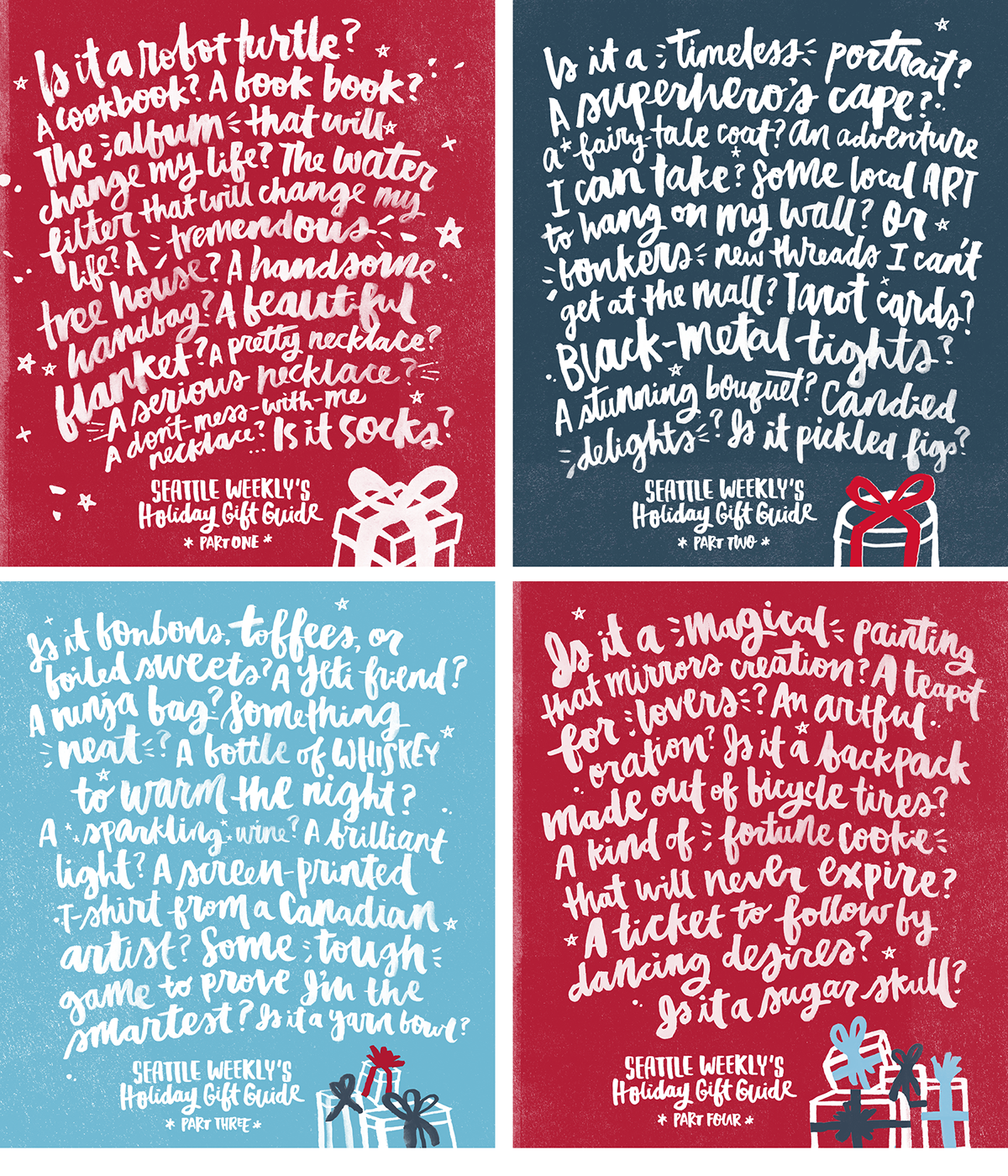 PUBLISHED newspaper cover lettering Christmas gift guide seasonal brush lettering doodles