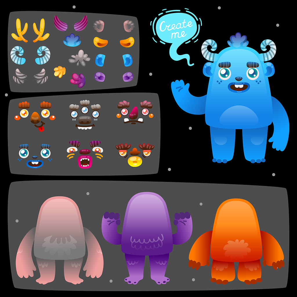 Character design monster game art constructor vector avatar app Mascot