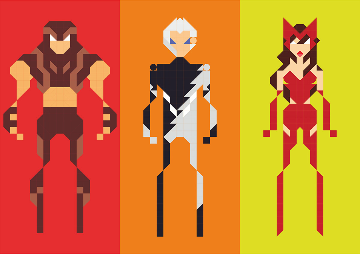 pixel super heroes Avengers villains comics dc ironman spiderman superman wolverine batman joker venom