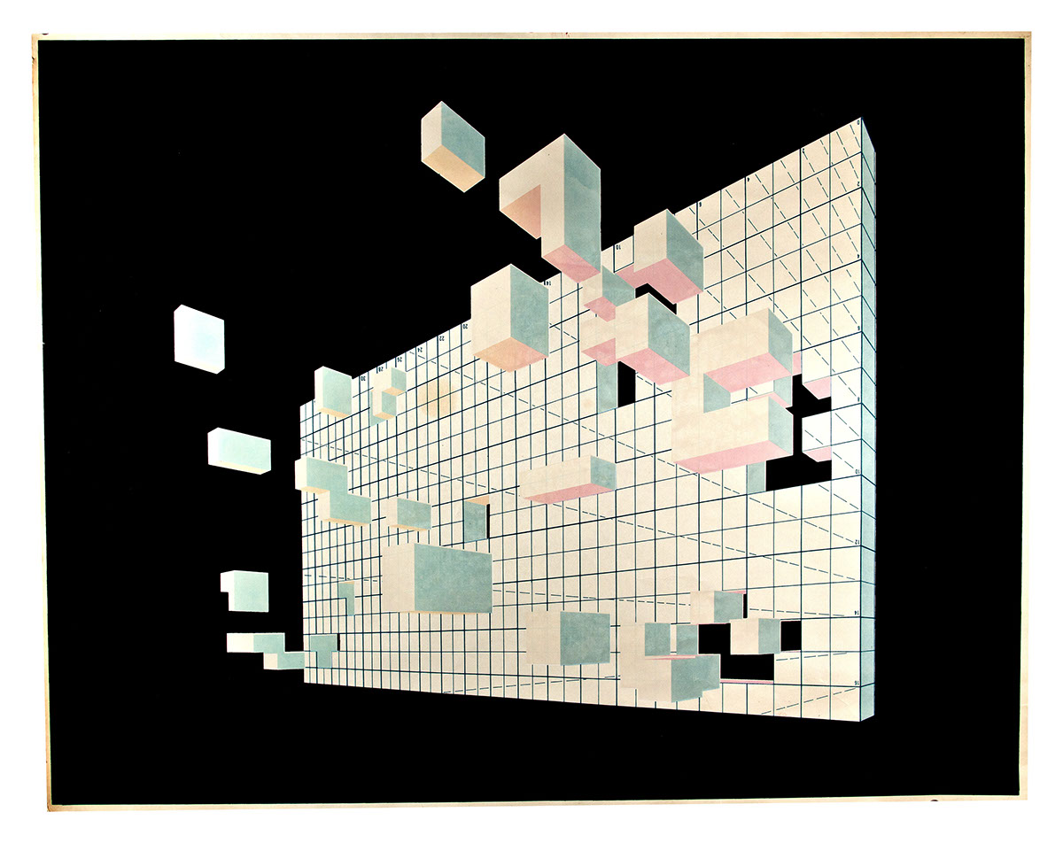 screenprint geometry destrustion grid lines holes collapse