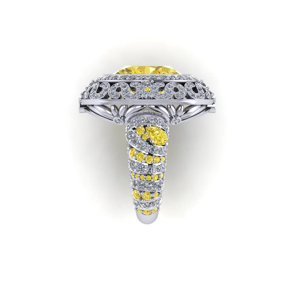 yellow diamond  ring emerald cut Gemvision rendering V-ray matrix Rhinoceros
