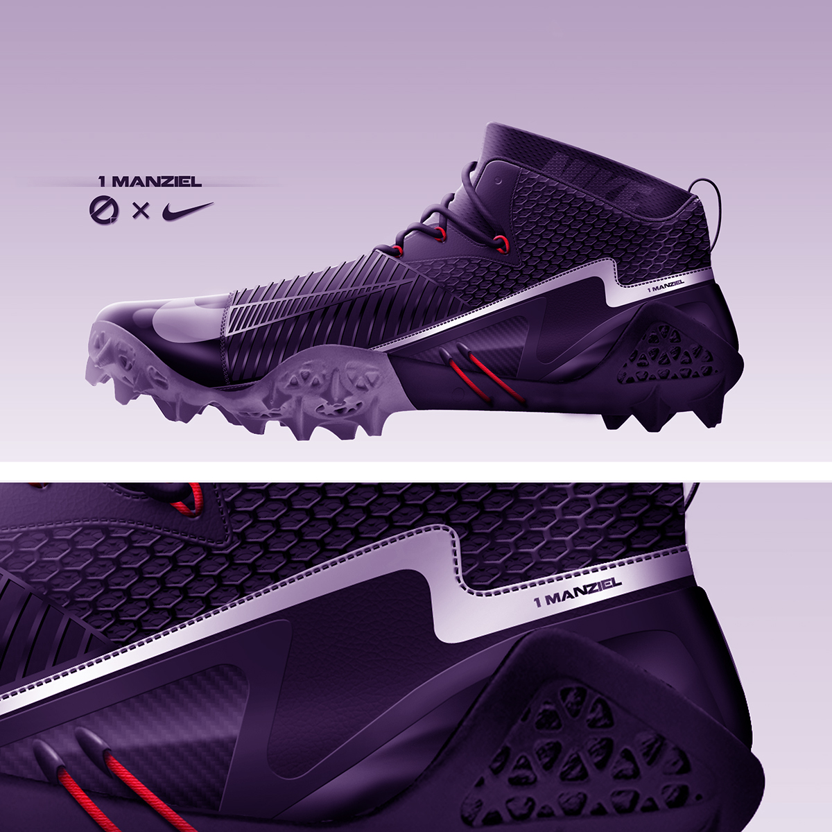 Johnny Manziel nfl superstar Cleveland Browns professional concept rendering footwear design footwear Carbon Fiber cleat football shoe design shoe designer quarterback