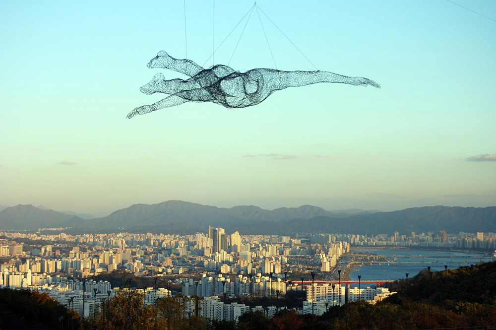 seoul Korea namsan n tower wire art installation Flying man