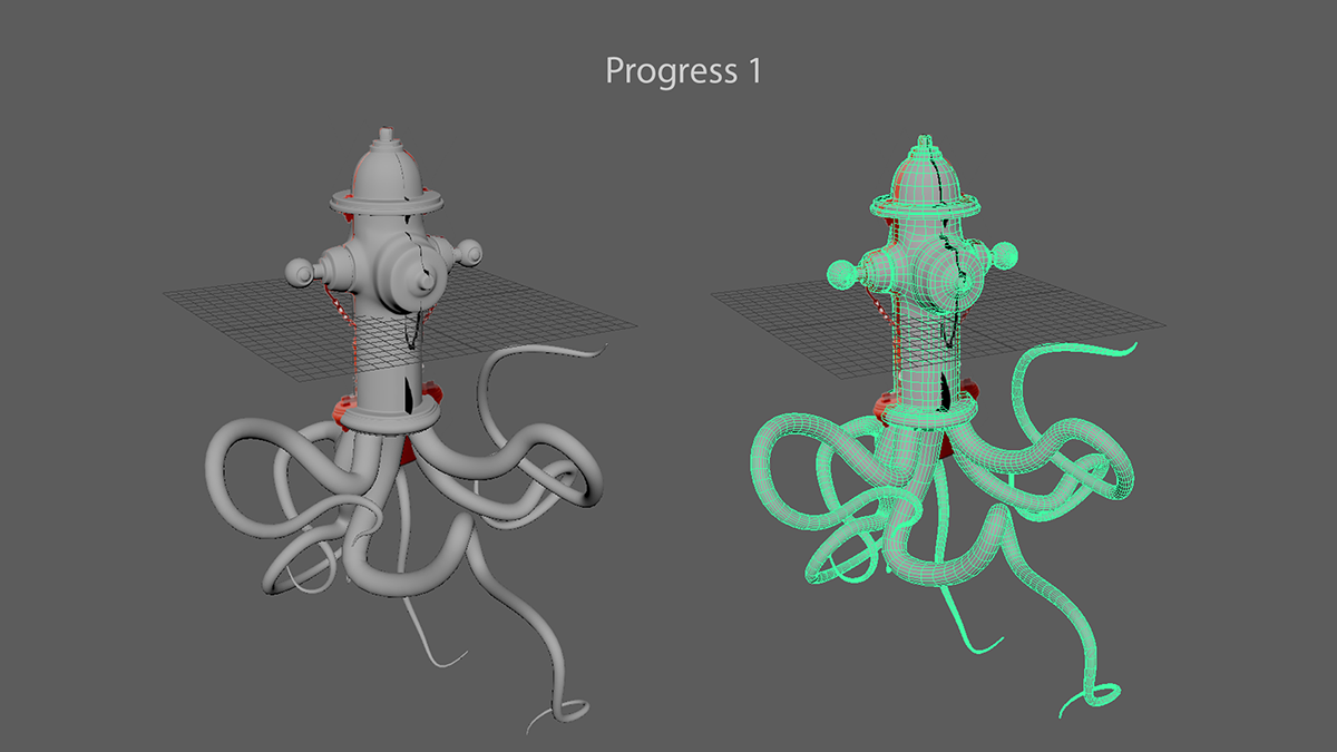 fire hydrant octopus tentacles Character design 3D modeling lighting rendering