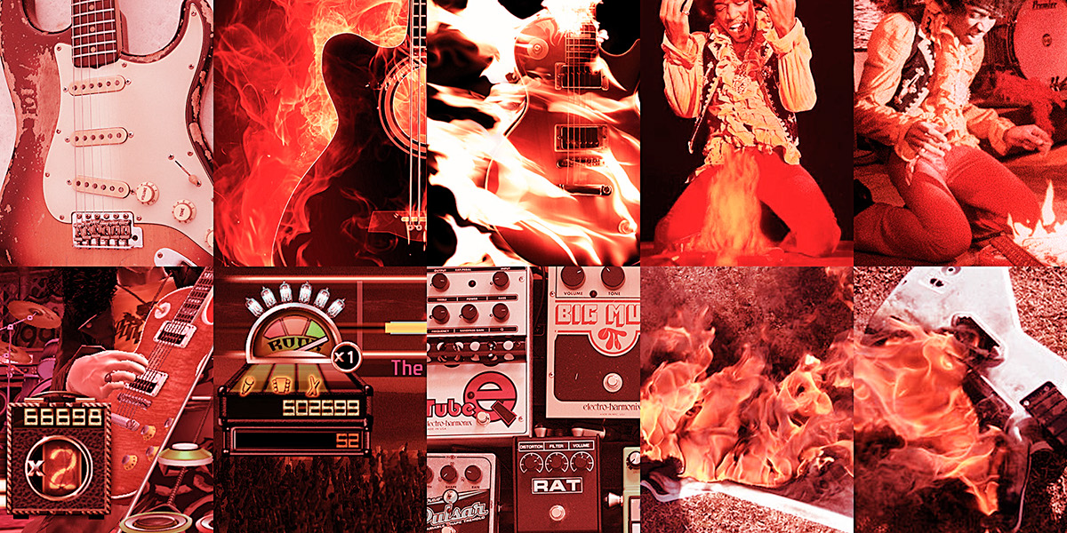 Illustation rock magazine electric guitar cover fire