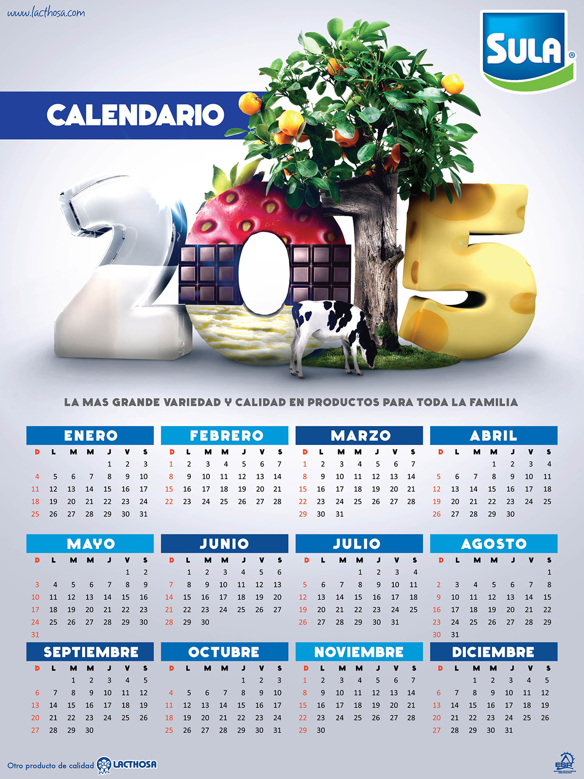 calendar calendario milk Cheese cow chocolate strawberry orange Tree  grass sula