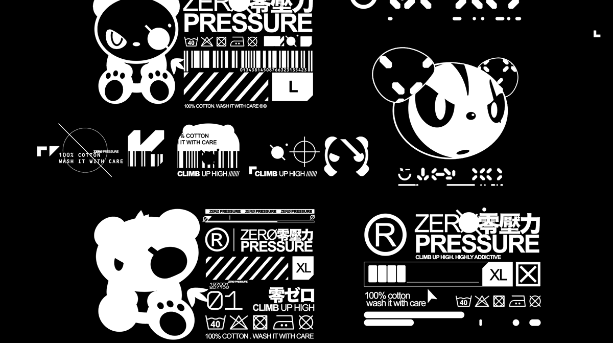 apparel Clothing Panda  pattern design  skateboard stickers streetwear tshirt Cyberpunk JDM