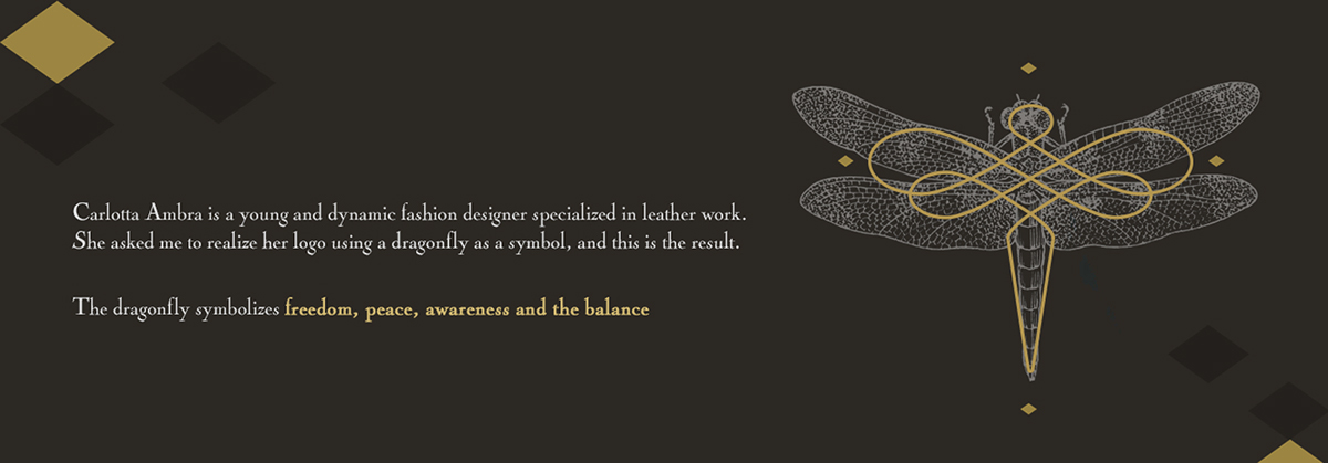 logo mark symbol graphic dragonfly design gold black Logotype art identity corporate leather bag Fashion Designer