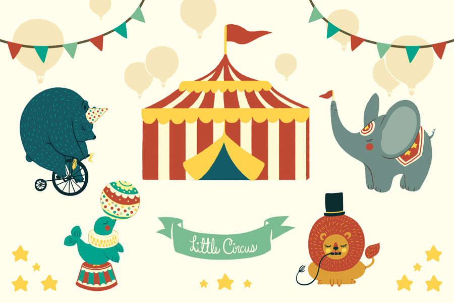 little Circus animals cute children's digital simple