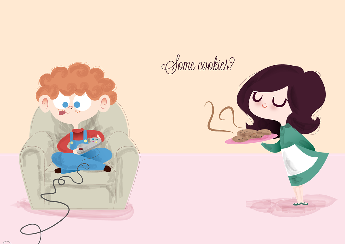 Love Cherries cookies digital painting  balance Videogames couple