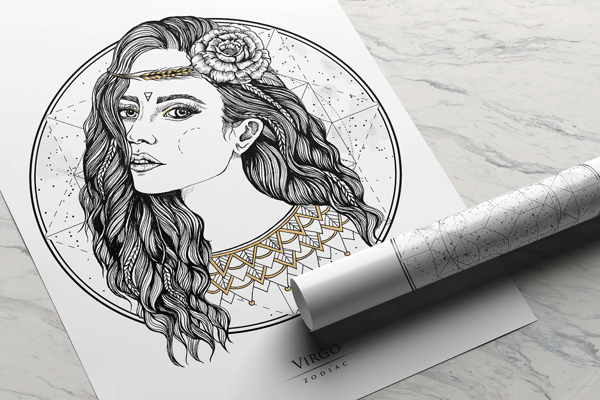 Virgo Drawing  pen ink hair face woman girl Horoscope Astrology