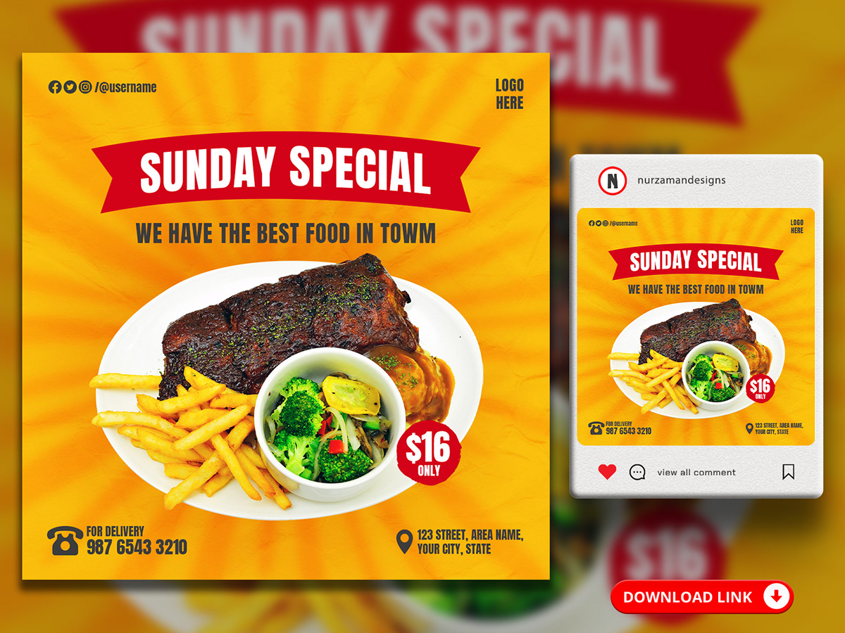 Social Media Design template design Food Banner food flyer Facebook Ads Design Instagram template food menu template restaurant flyer menu design