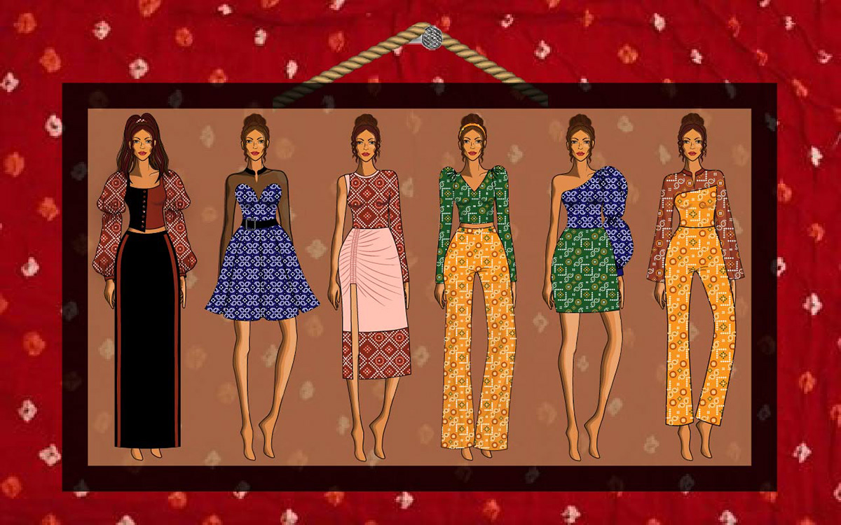 bandhani fashion design womenswear Rajasthan adobe illustrator Fashion illustrator fashiondesignportfolio gujrat IndoWesternDresses Tiedyeing