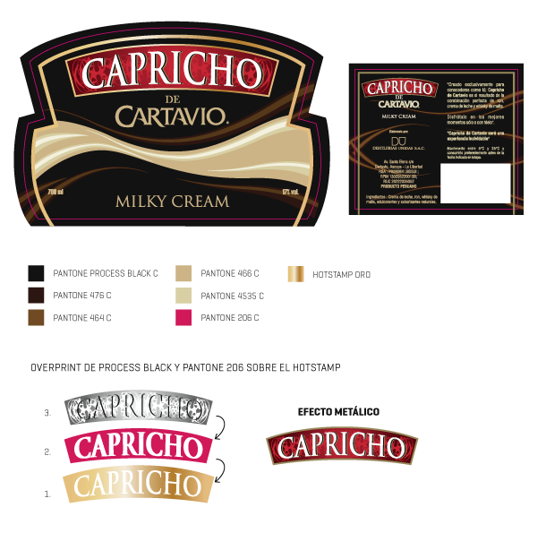 Adobe Portfolio capricho Cartavio Packaging Rum malt whiskey label design cream liqueur ploovia designs piero salardi Logotype