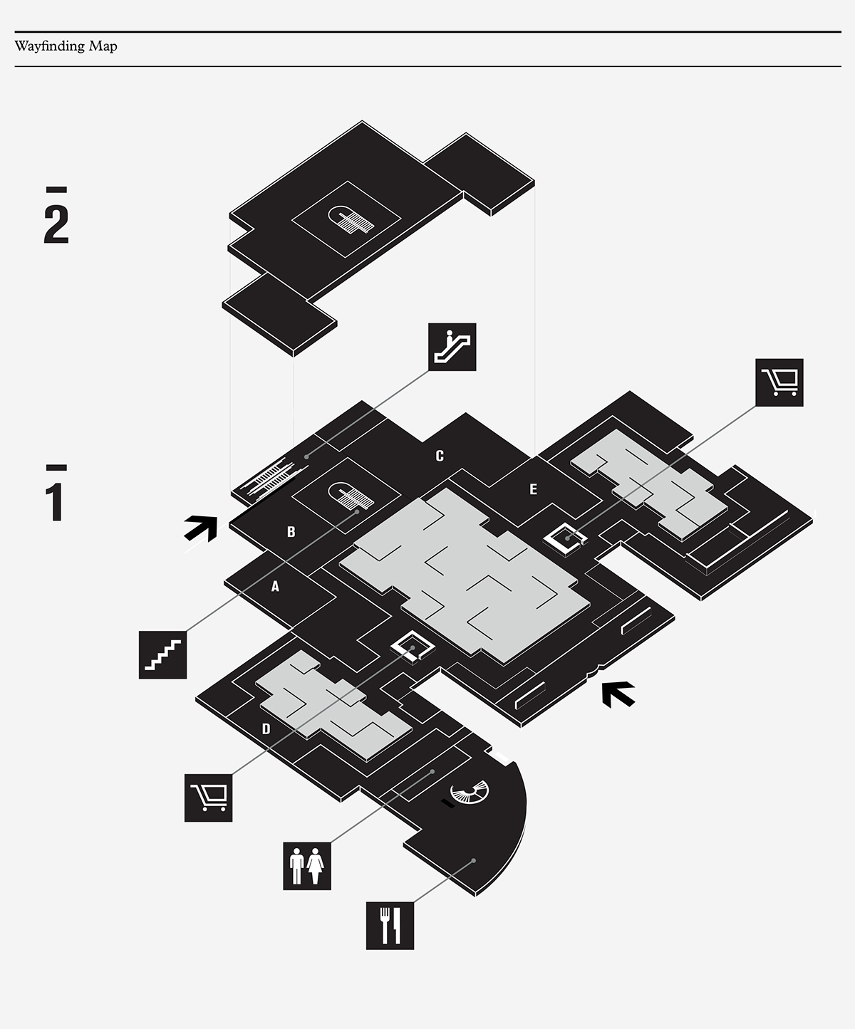 LOFT furniture store showroom brand logo black and white price tag Tagline map wayfinding floorplan slash