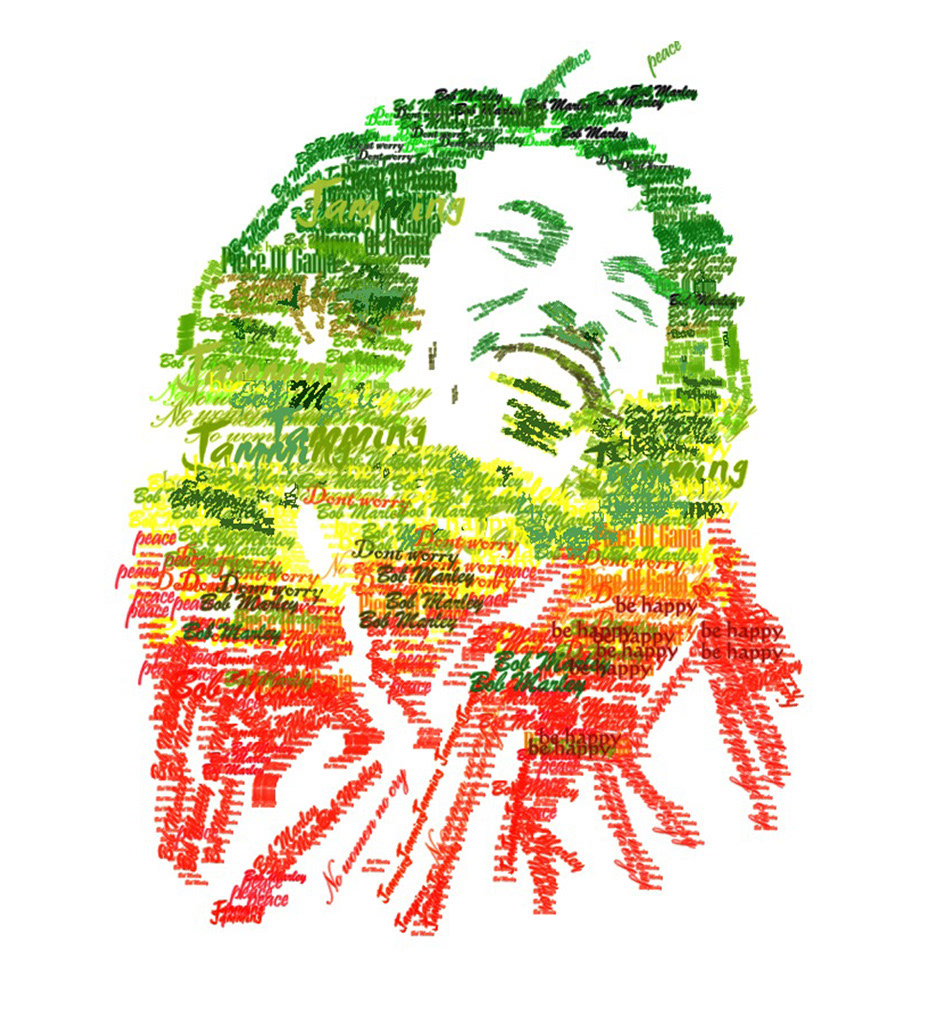 typographic portrait portrait Bob Marley FPG punk rock wall artwark poster design