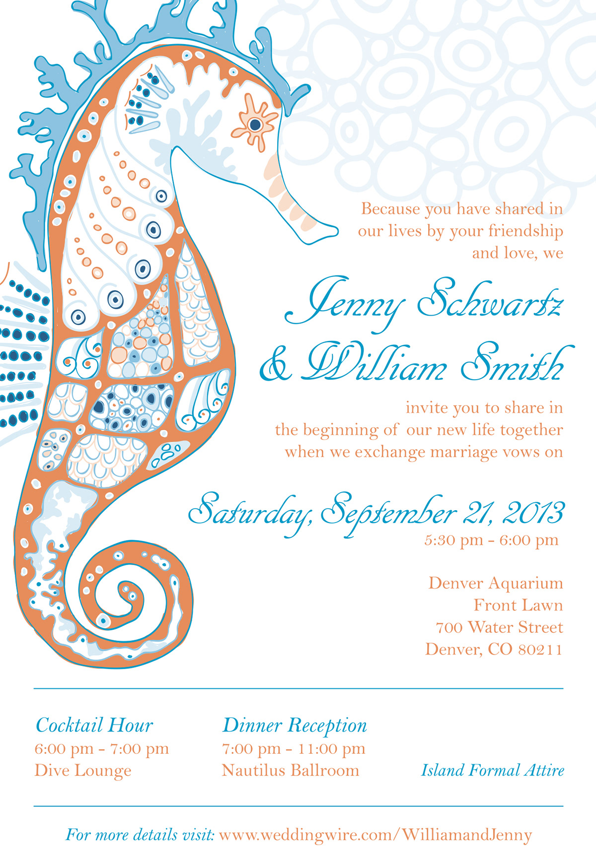 wedding invitation seahorse illustration print design  invitation design