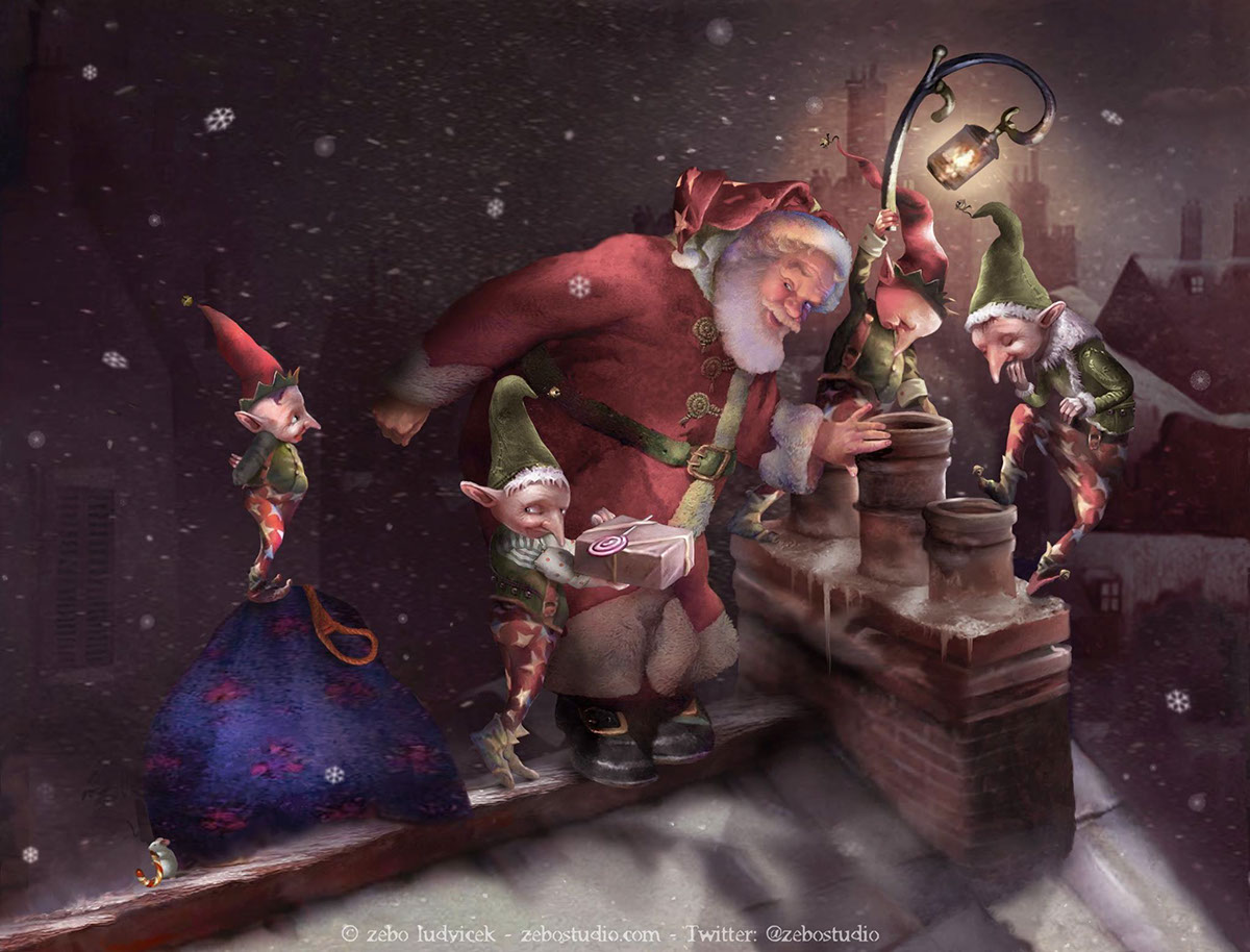santa Santa Claus elf elves snow mouse Candy Cane chimney Christmas xmas Holiday gift Presents roof snowflake