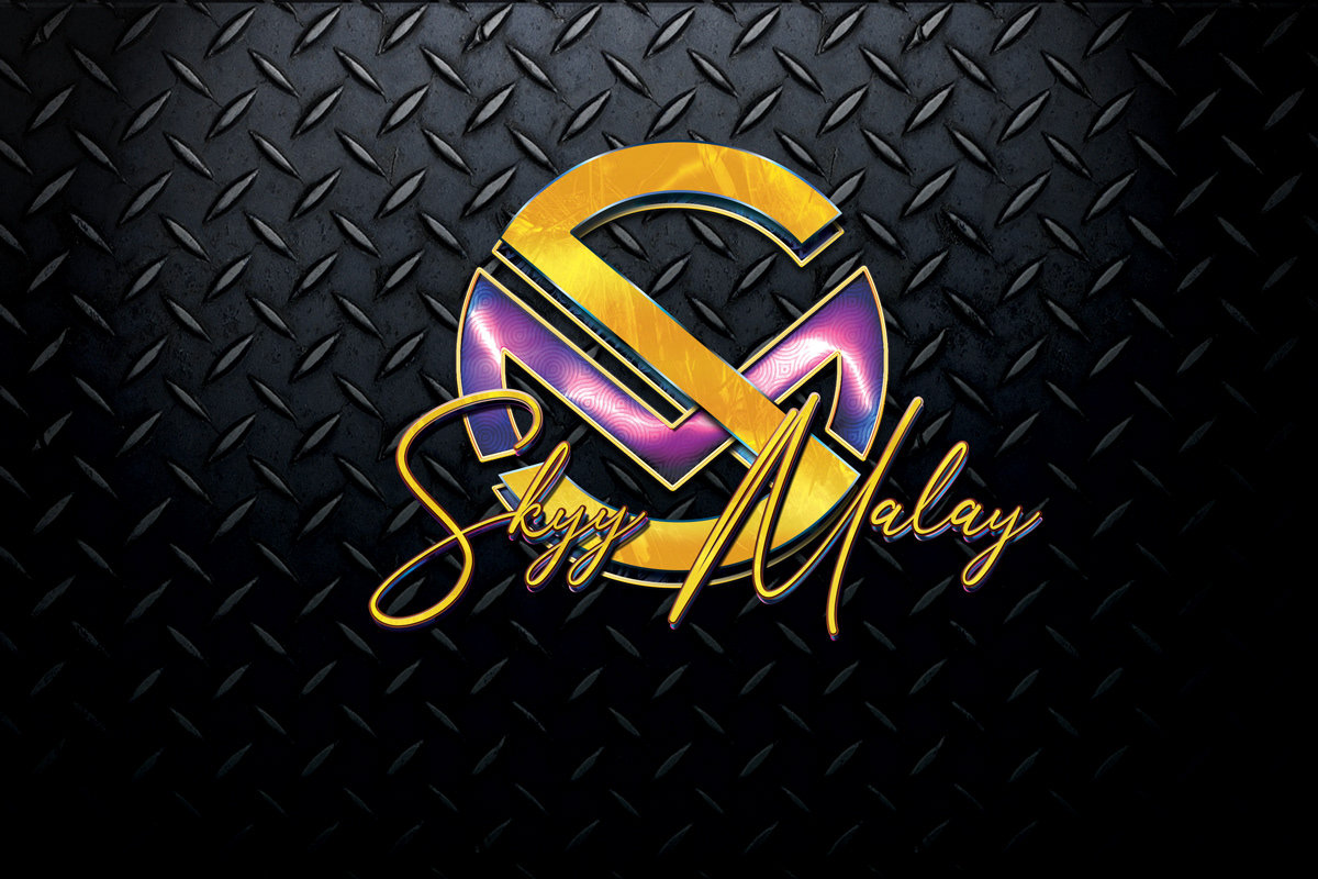 Logo Design Skyy Malay Gold Rainbow Metallic Purple Pink Blue SM Monogram Black Diamond plate
