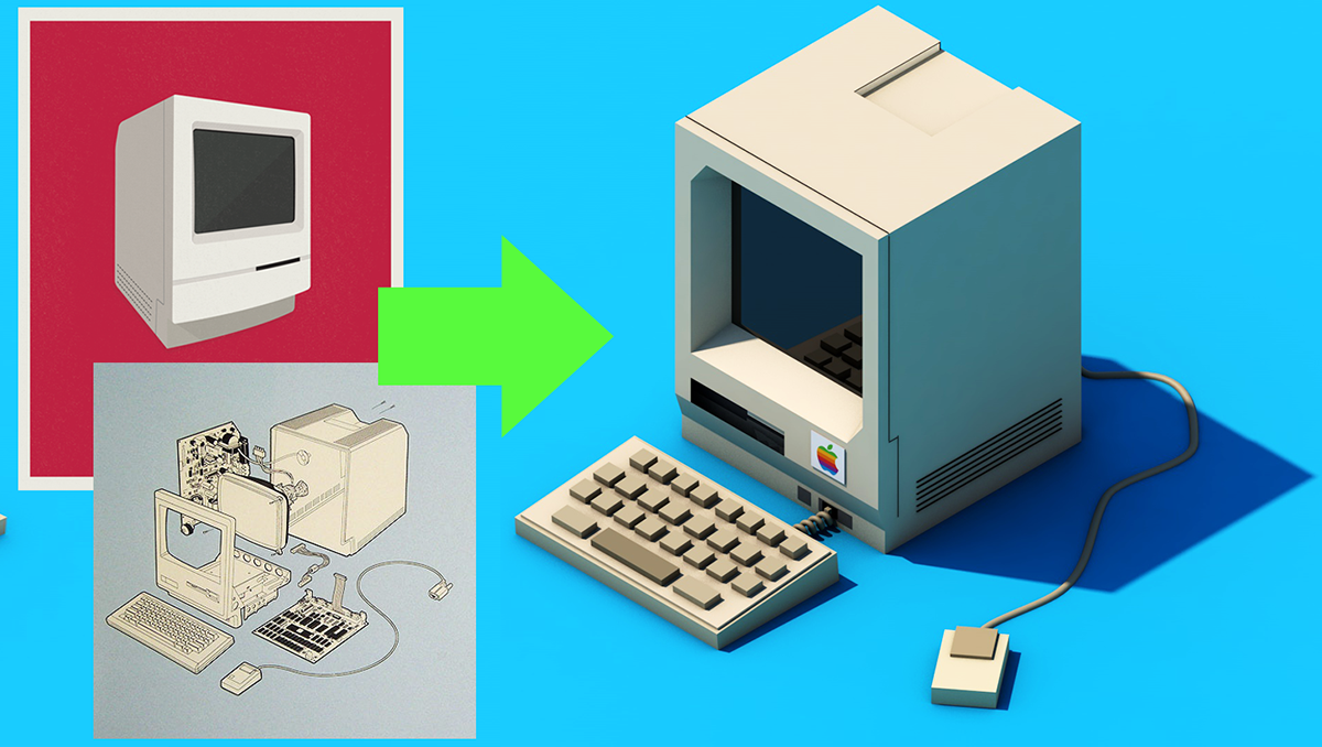 Isometric Low Poly c4d Fun apple Macintosh Computer model models 3D Icon realistic photoshop old computer InteriorDesig