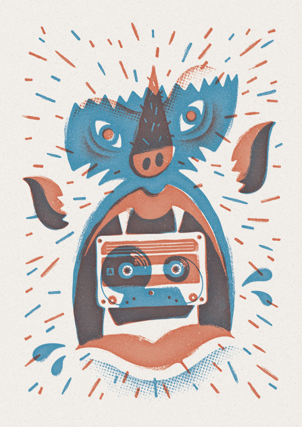 animal bat cassette monster music retoro risograph Wolfman