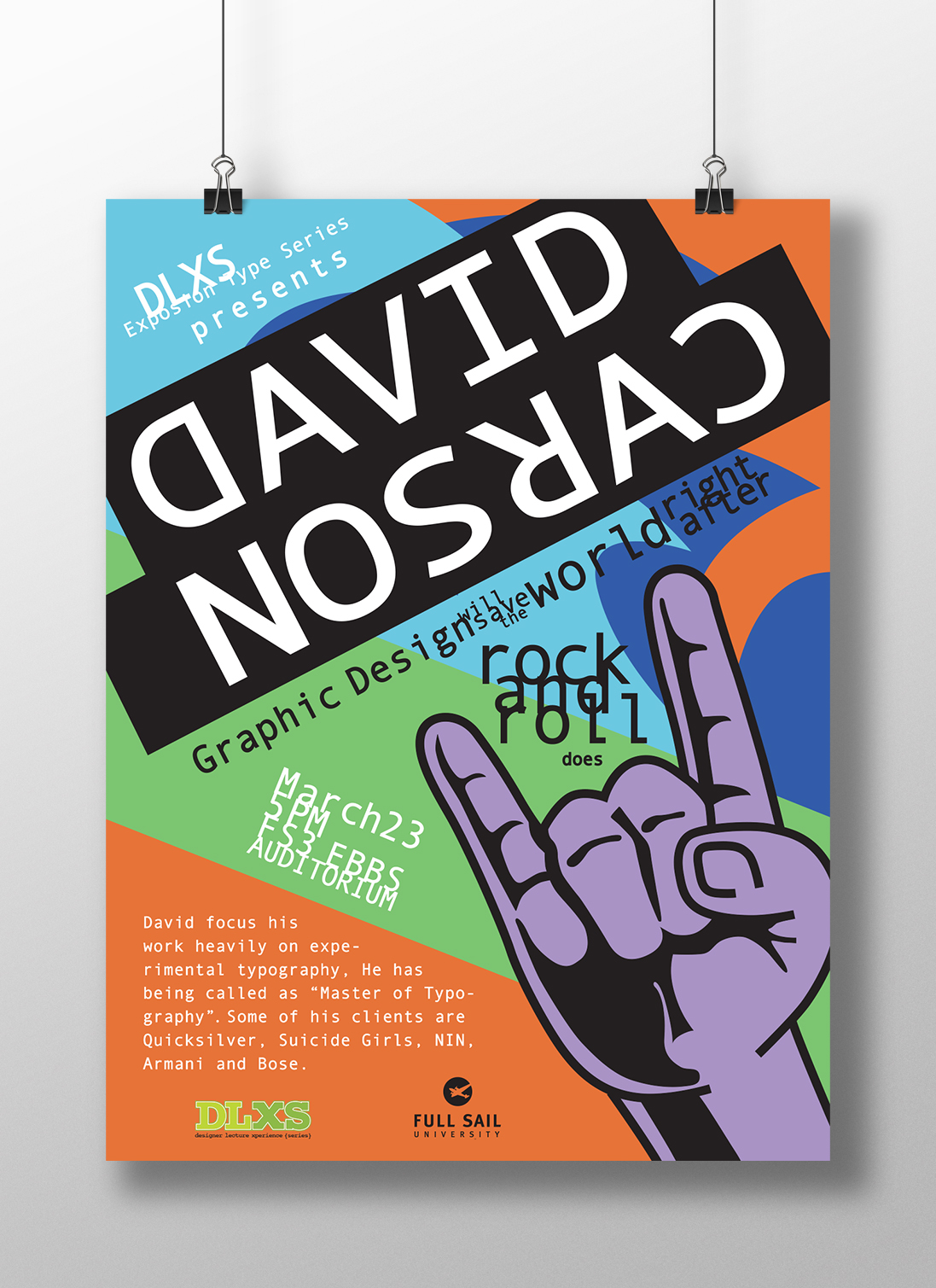 David Carson poster type letters carson Event Poster Event Rock And Roll Full Sail University Full Sail