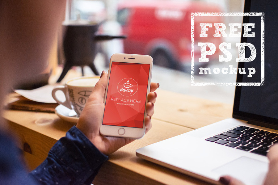 la bohem premium psd Mockup free download iphone 6 cafe Coffee relax macbook pro woman template mocup
