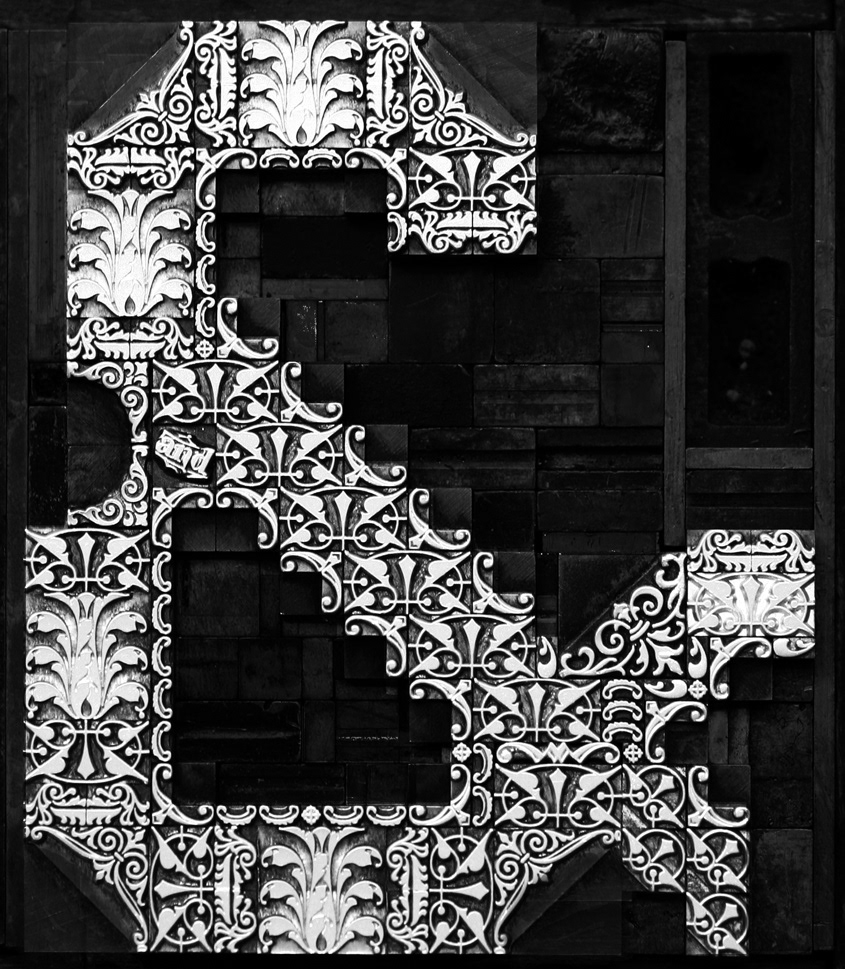 letterpress metal type alphabet ornamental Form letters postcard typographic