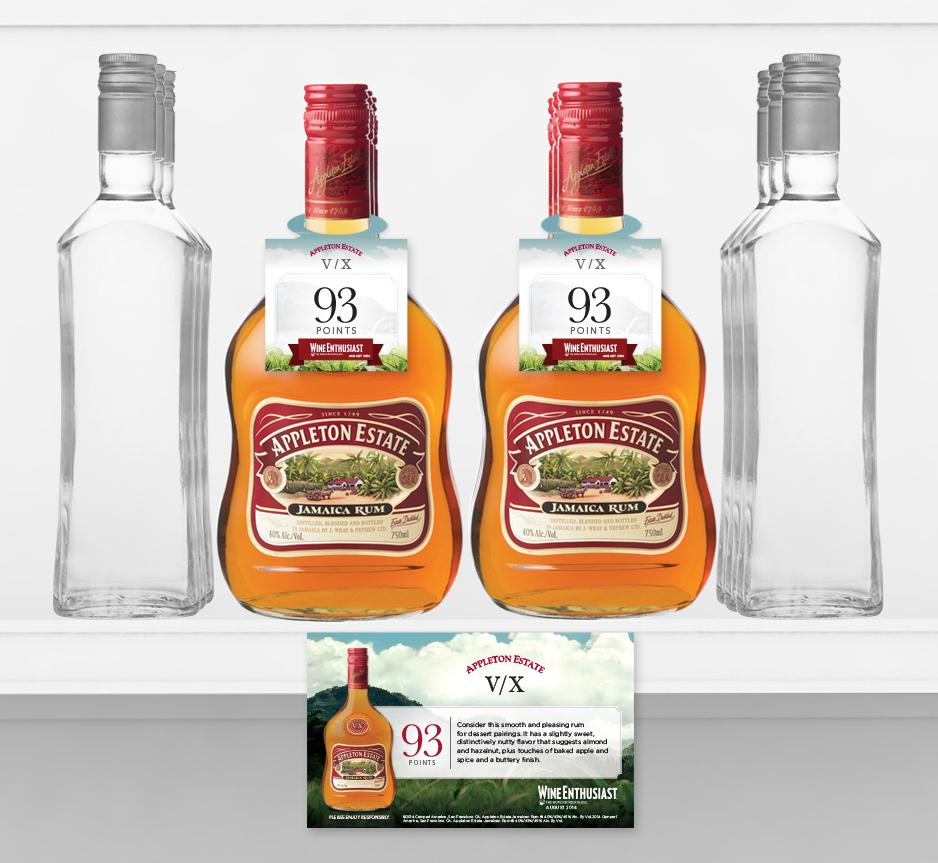 shelf talker necker Rum Retail print Layout premium Spirits Wine-Enthusiast award Cocktail Recipe jamaica shelf display beverage