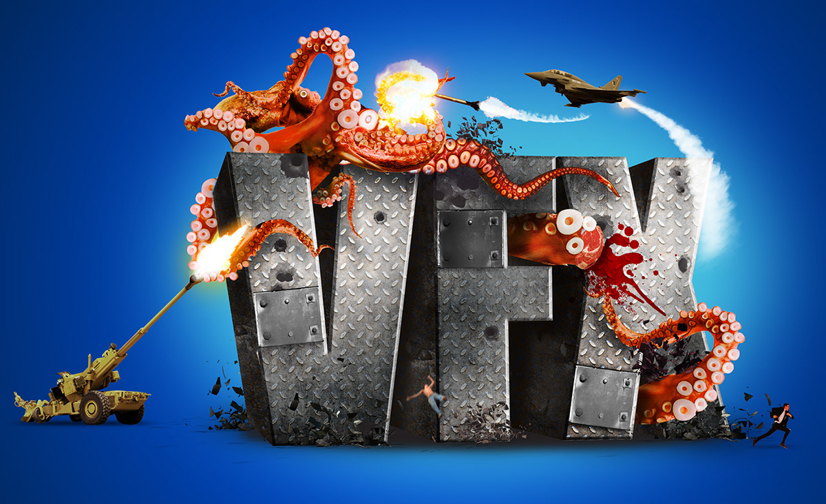 Typography metal grunge FX School effects metal octopus Attack missile jet fighter
