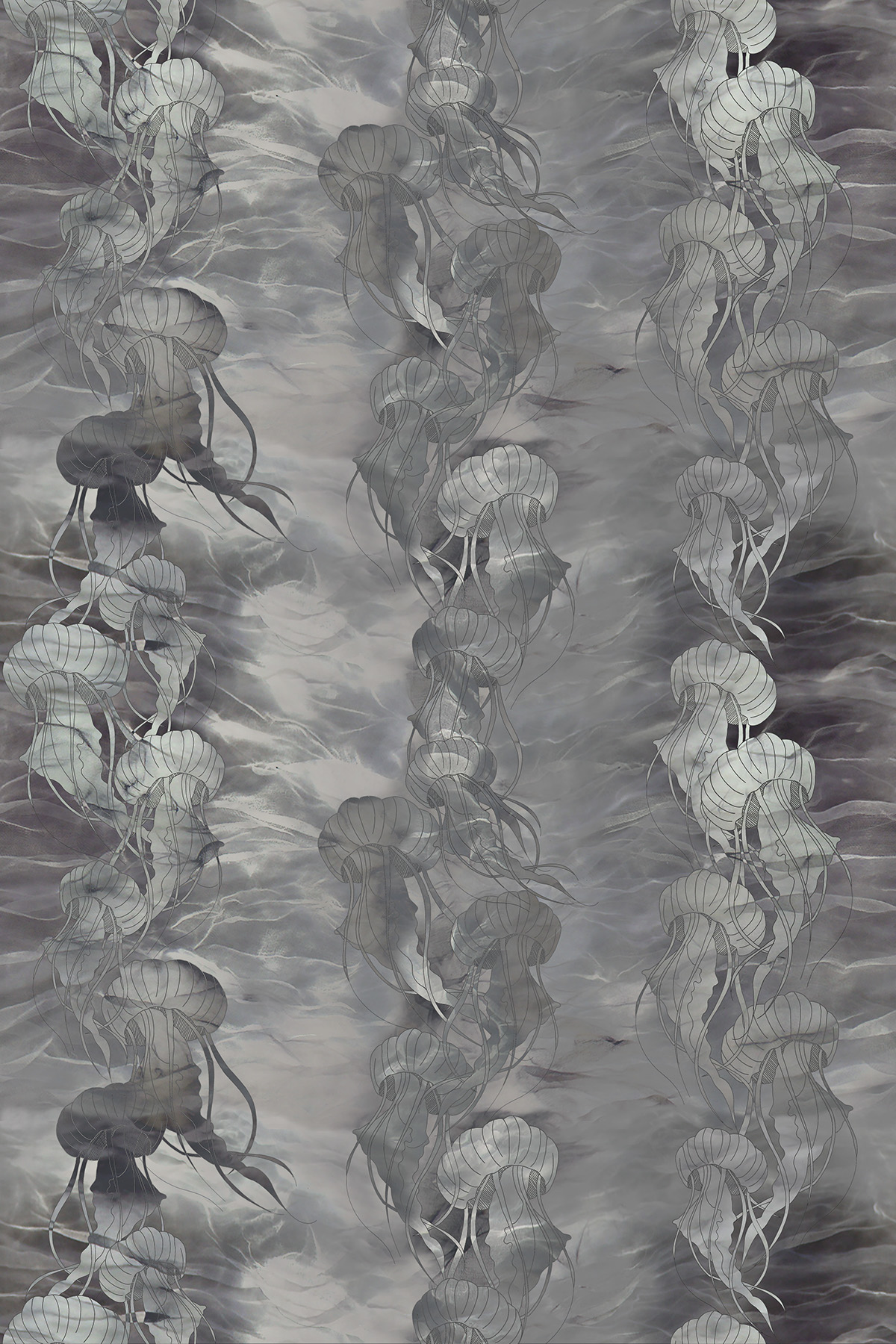 underwater ILLUSTRATION  graphics monochrome animals Drawing  shiori tieanddye fabric prints