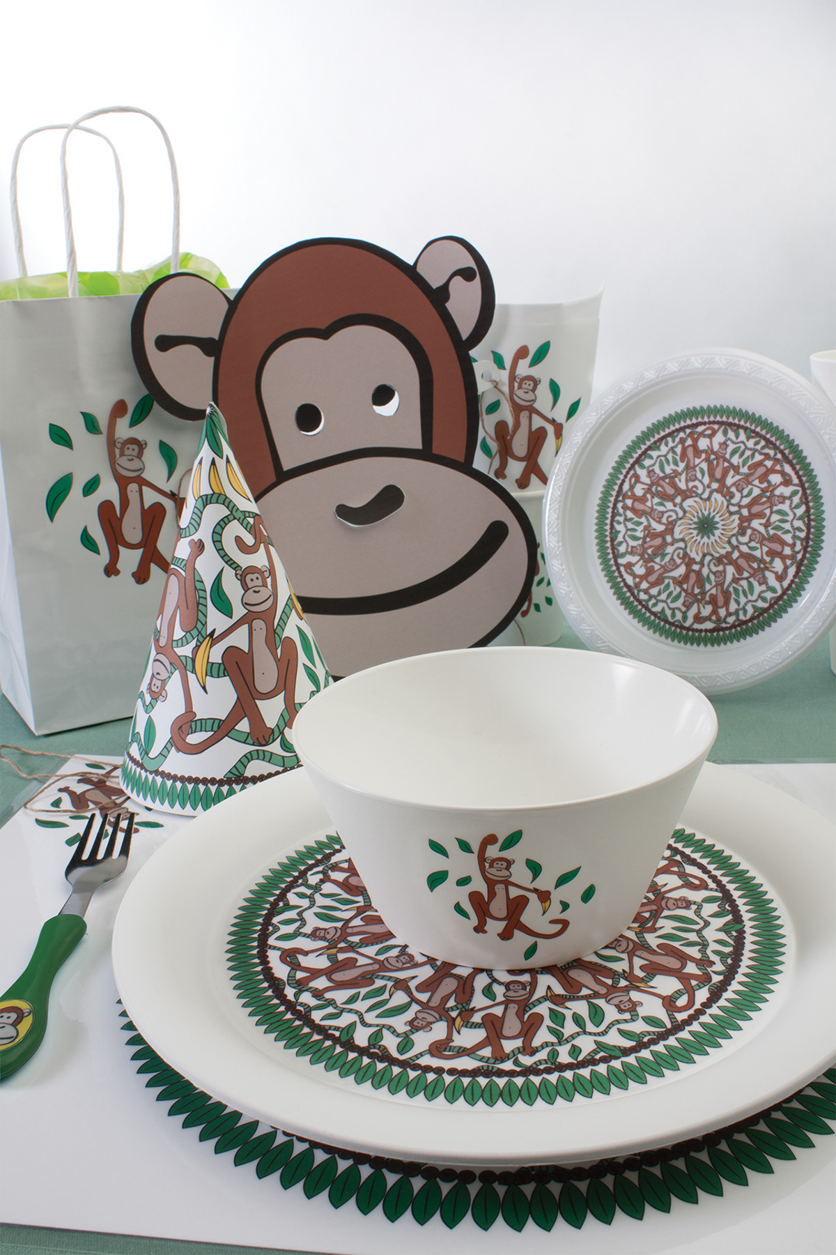 monkey  Pattern Design  Dishware  party set radial pattern children