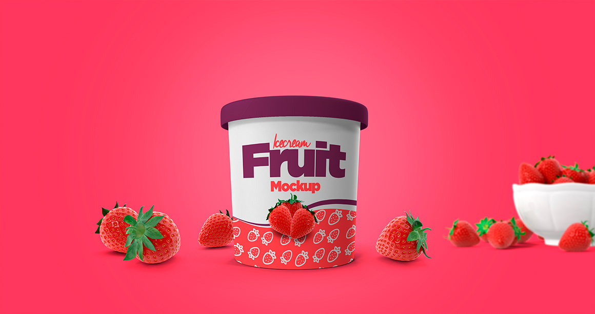 Mockup mock-up ice cream cup ice cream mockup showcase strawberry advertisement brand brand branding 