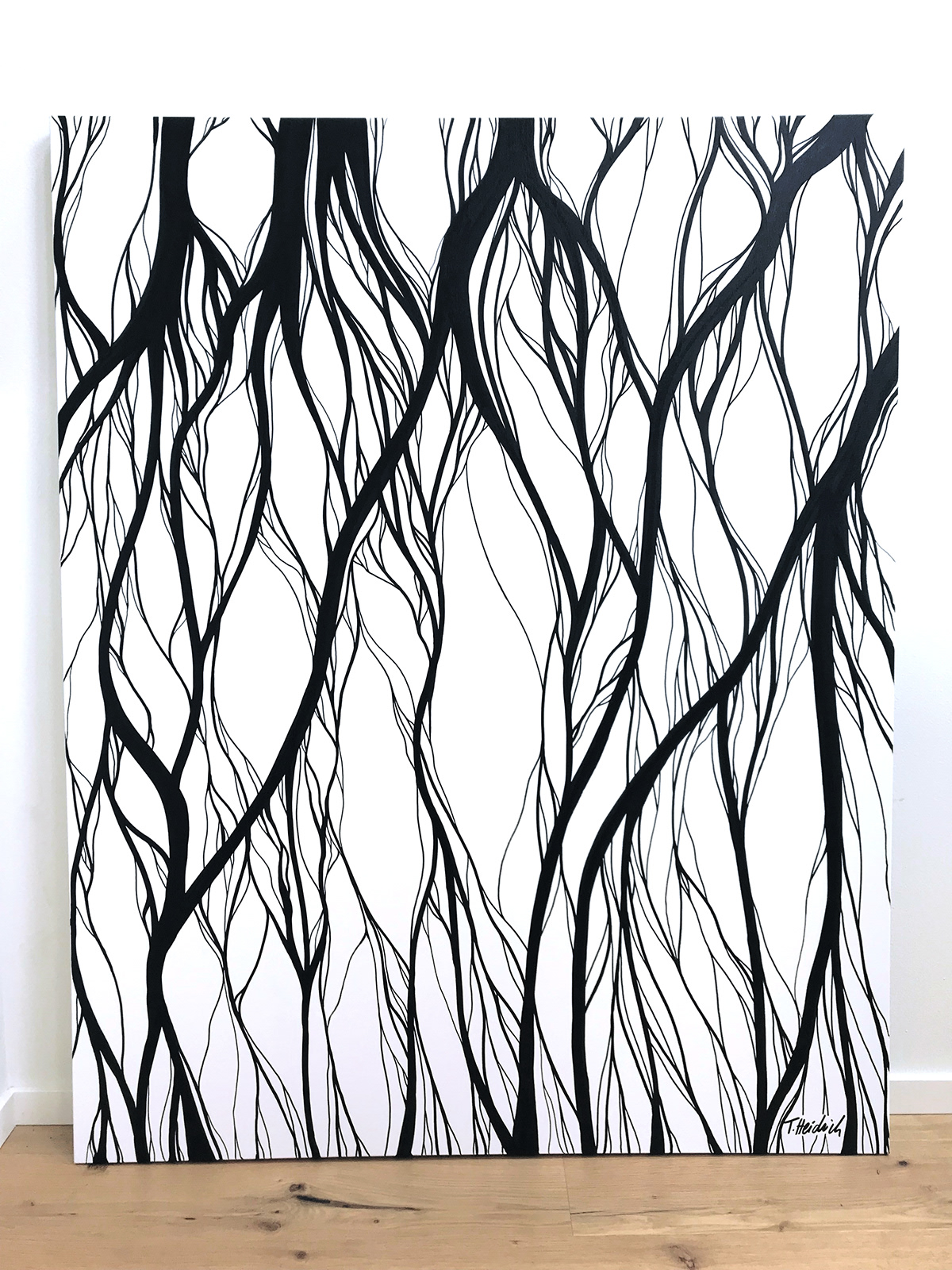 black and white pattern abstract painting   commission canvas seattle Tree  driftwood Nature
