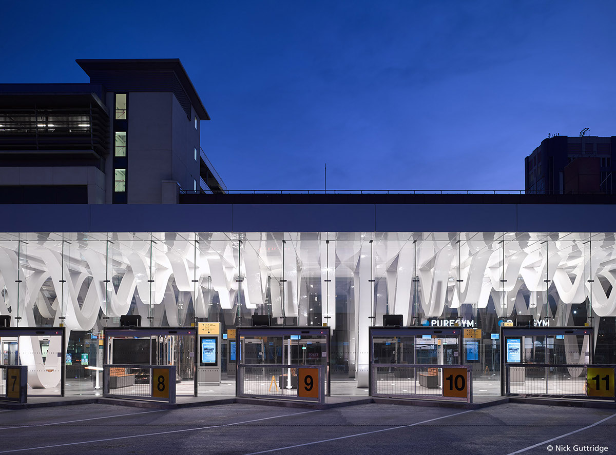 architectural photographer bus station contemporary glass transportation public building