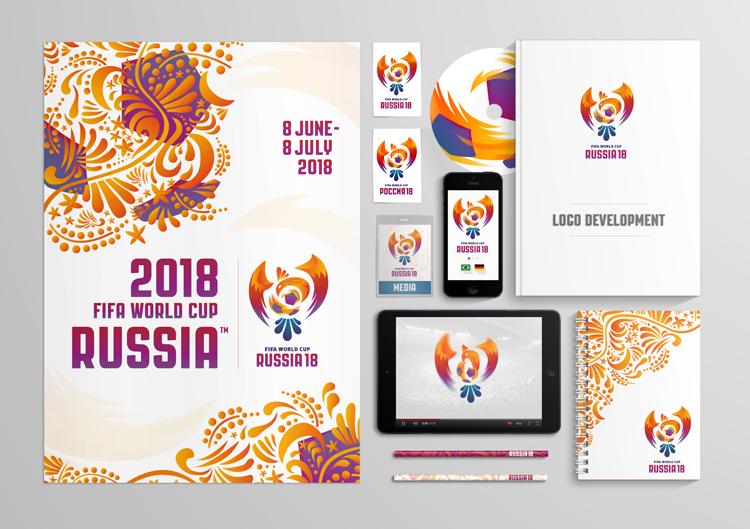 Russia world cup football identity brand Mockup soccer Phoenix pattern logo sport
