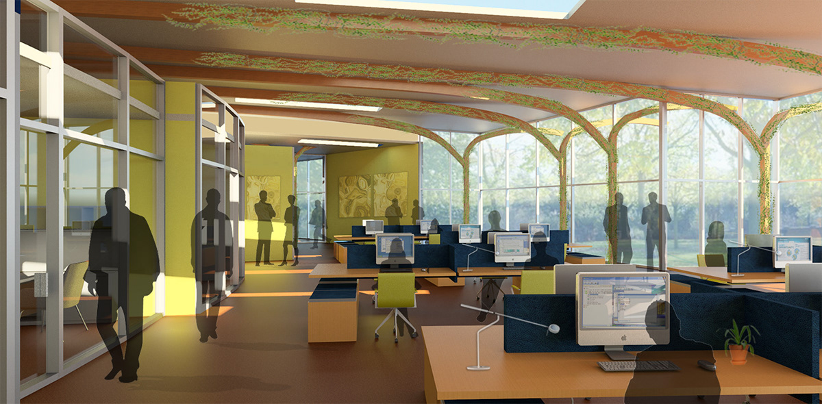 Sustainable credit union nature inspired workplace Office