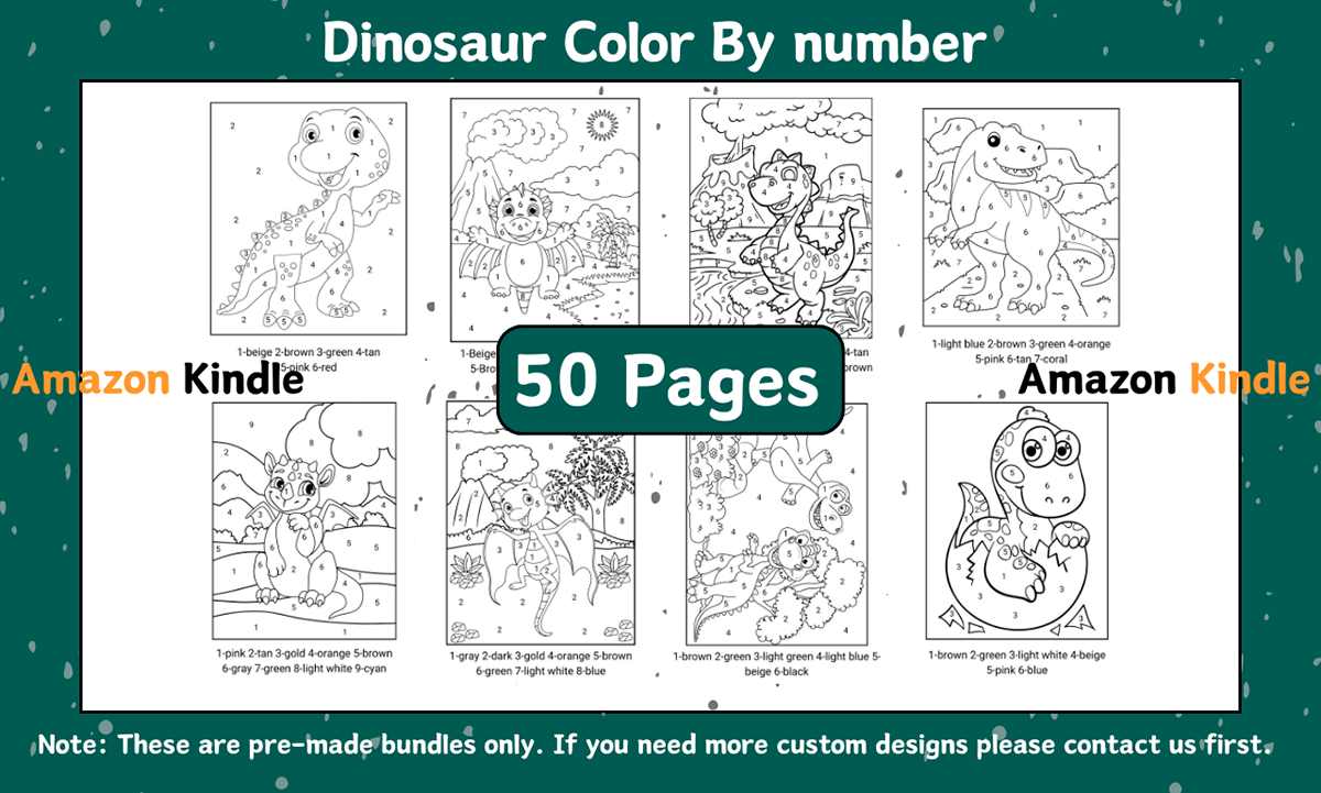 Dinosaur line art ILLUSTRATION  animal kdp book cover interior design  kids illustration 50 color by number color by number