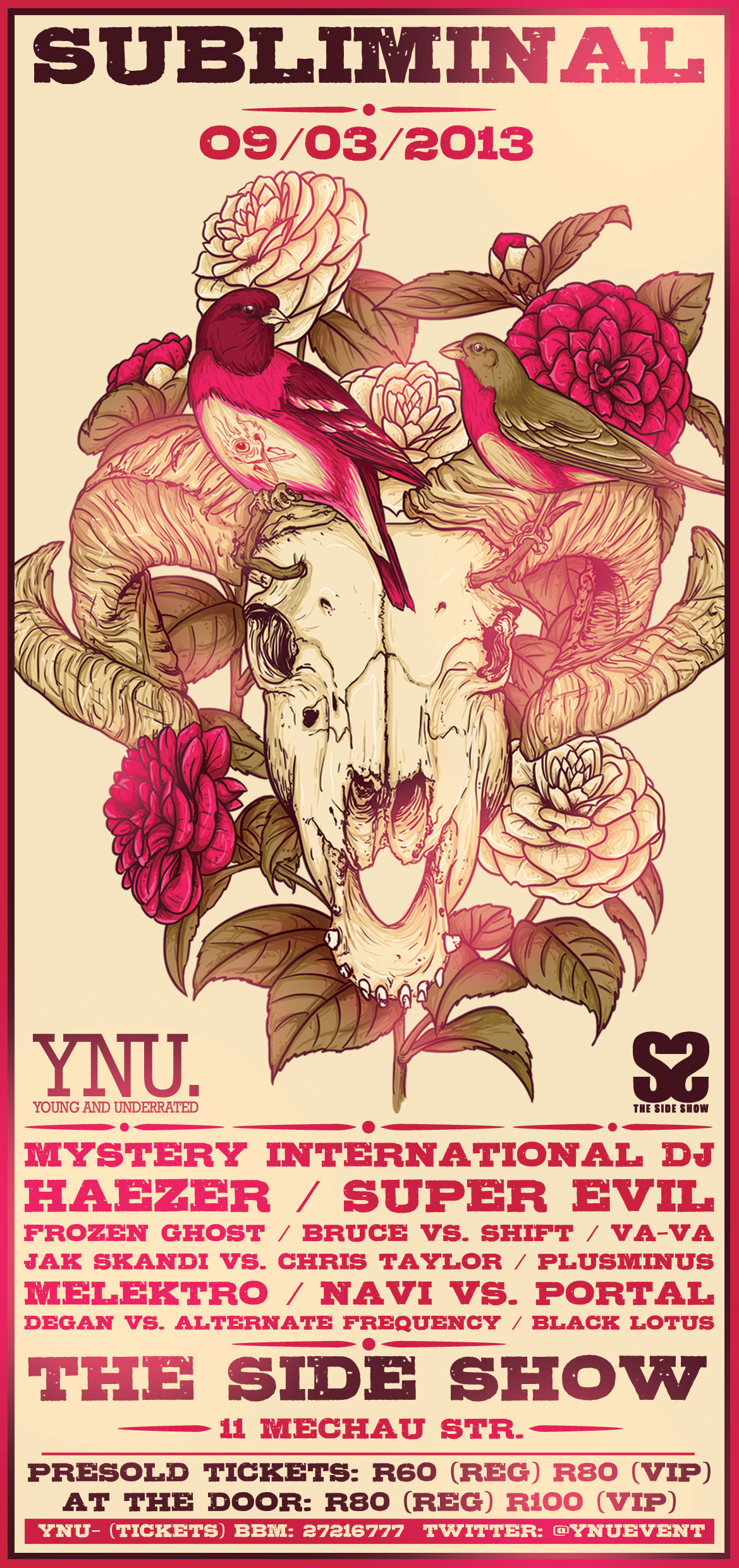 dark  ram skull  birds young and underrated Roses mykil_dos subliminal poster south africa