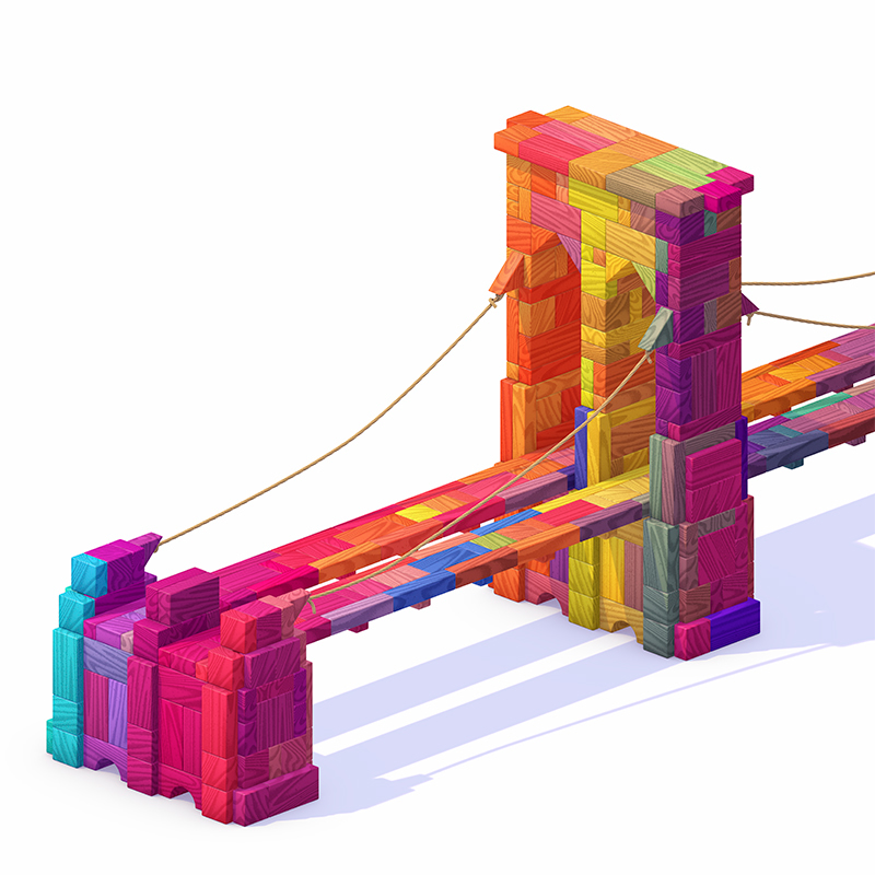 3D New York chrysler Brooklyn bridge blocks building