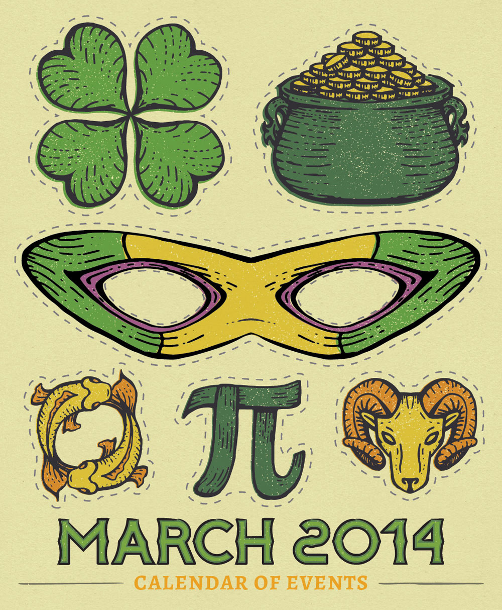 mardi gras pi day march calendar cut out pisces aries green St. Patrick's day monthly